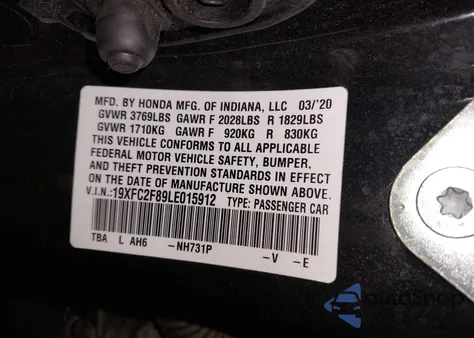 2020 Honda Civic Sport from USA, damaged, VIN 19XFC2F89LE015912